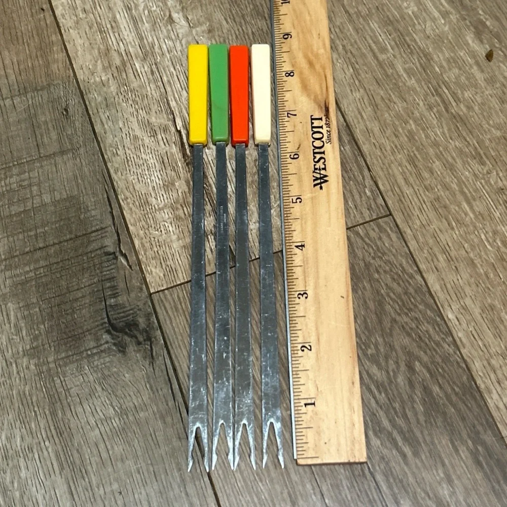 Vintage Fondue Forks Stainless Steel With Colorful Handles - Set Of 4 - Japan